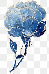 Blue peony flower sticker overlay with gold elements 