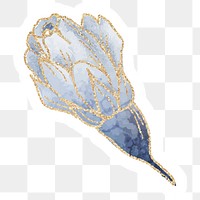 Blue delphinium flower sticker overlay with gold elements 