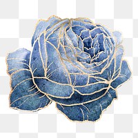 Blue cabbage rose flower sticker overlay with gold elements