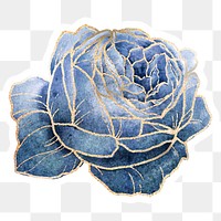Blue cabbage rose flower sticker overlay with gold elements