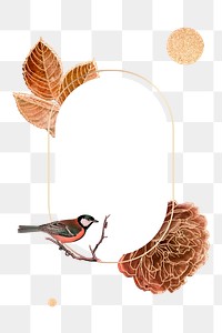 Blank golden floral frame with a bird design element