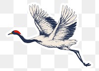 Japanese red-crowned crane sticker with white border