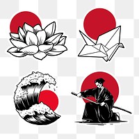 Traditional Japanese sticker design elements set