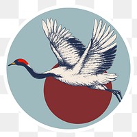 Japanese red-crowned crane sticker with white border