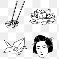 Traditional Japanese sticker design elements set