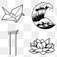 Traditional Japanese sticker design elements set