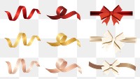 Ribbon and bow element set transparent png
