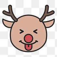 Rudolph reindeer face with tongue emoticon on transparent background vector