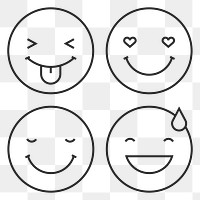 Black outline emoticon set isolated on transparent vector