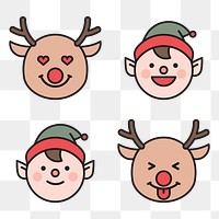 Rudolph reindeer and elf emoticon patterned isolated on transparent vector