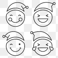 Black outline Santa emoticon set isolated on transparent vector