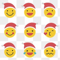 Santa emoticon set isolated on transparent vector