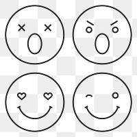 Black outline emoticon set isolated on transparent vector