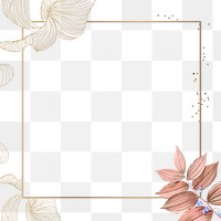 Golden floral square frame transparent png