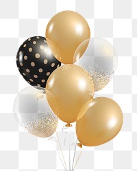 Festive golden black balloons png in transparent background