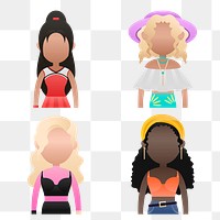 Set of diverse women avatar character transparent png