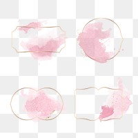 Gold badge with pink watercolor paint set transparent png