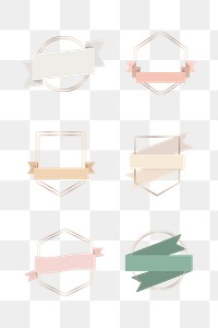 Gold frames with ribbon banners set transparent png