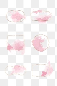 Gold badge with pink watercolor paint set transparent png