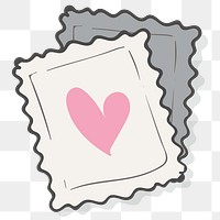 Pink heart hand drawn on stamp shaped paper note transparent png