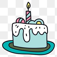 Hand drawn cake with a candle sticker transparent png
