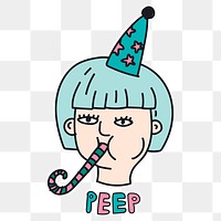 Hand drawn woman with a party blower sticker transparent png