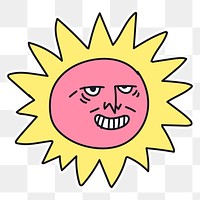 Hand drawn happy sun sticker transparent png