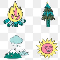 Hand drawn winter woods stickers collection transparent png