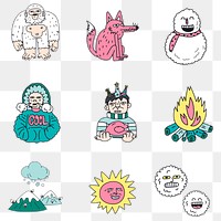 Hand drawn winter stickers collection transparent png