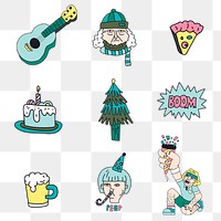 Hand drawn festive stickers collection transparent png