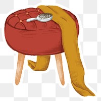 Red makeup stool with comb and scarf sticker