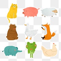 Hand drawn animal stickers collection transparent png