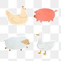 Hand drawn animal stickers collection transparent png