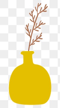 Brown doodle leaves in a yellow pot on transparent