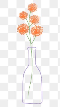 Orange doodle flowers in vase on transparent