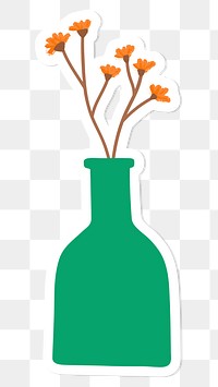 Orange doodle flowers in a green bottle sticker on transparent