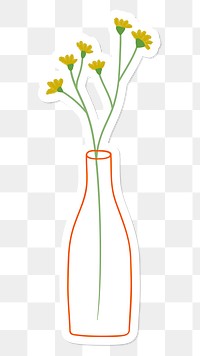 Yellow doodle flowers in a glass vase sticker on transparent