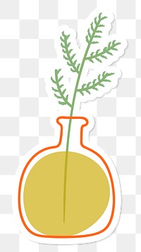 Green doodle leaves in a yellow pot sticker on transparent