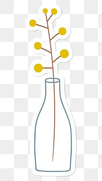Yellow doodle flowers in a glass vases ticker on transparent