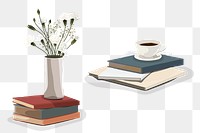 Flowers and stacks of books design resource collection transparent png