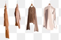 Clothes on hangers design element transparent png