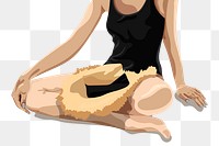 Girl sitting with a straw hat on her lap transparent png