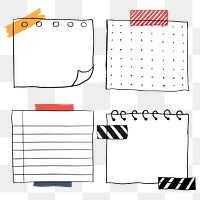 Set of blank paper notes transparent png