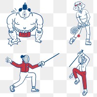 Athletes doodle character collection transparent png