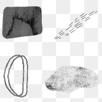 Scribble strokes and gray stone textures design element collection transparent png