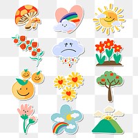 Cute natural doodle sticker design element set 