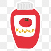 Cute ketchup sauce bottle doodle sticker with a white border design element