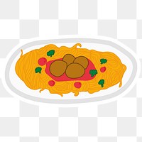 Spaghetti meatball doodle sticker with a white border design element