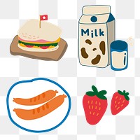 Cute food doodle sticker design element set