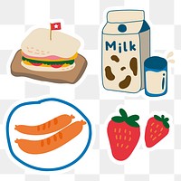 Cute food doodle sticker with a white border set